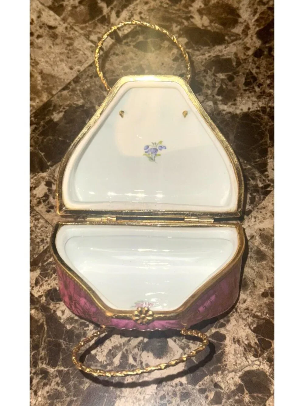 Vintage Limoges China Hand-Painted Porcelain Purse Trinket Box